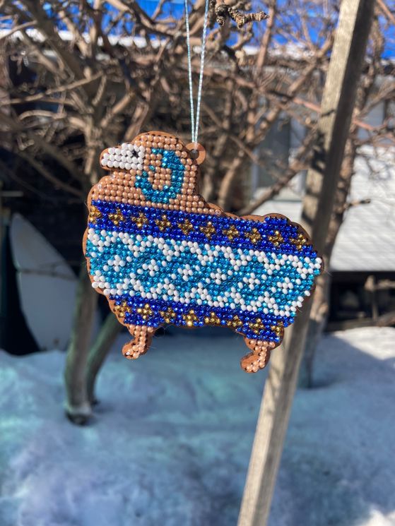 С006-07 Набор для вышивания "Барашек золотистый с синим"  8,5х8