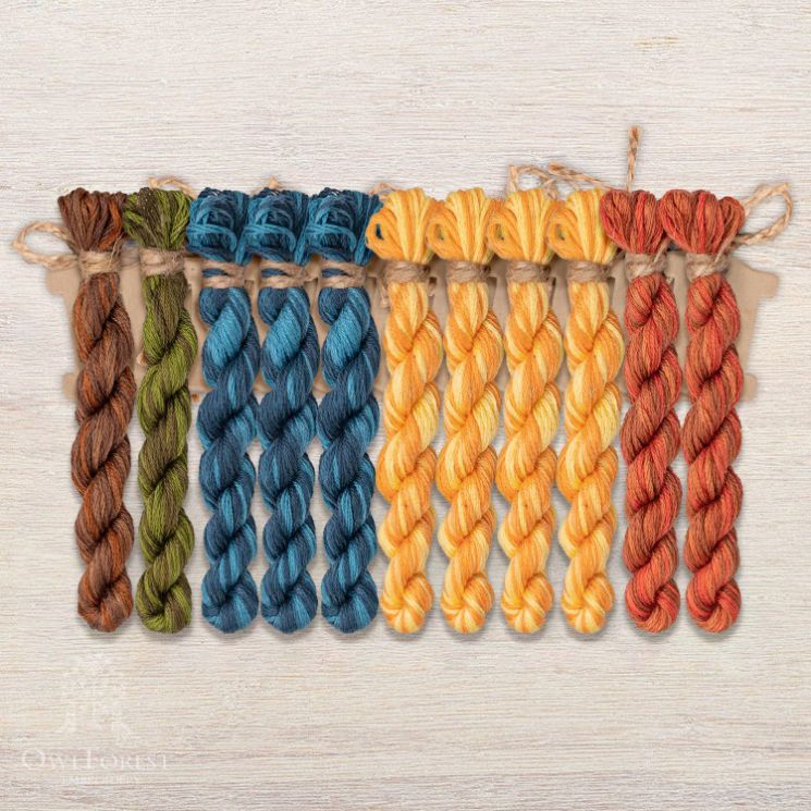 Набор ниток OwlForest для схем «Индейские мотивы» (DMC) 5 цветов «Гекконы» 32 каунт в 2 нити НМул-ИМГ172-3322-5 