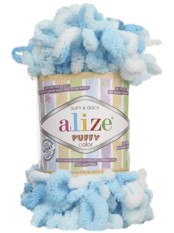 5924 Пряжа PUFFY COLOR - бирюза принт