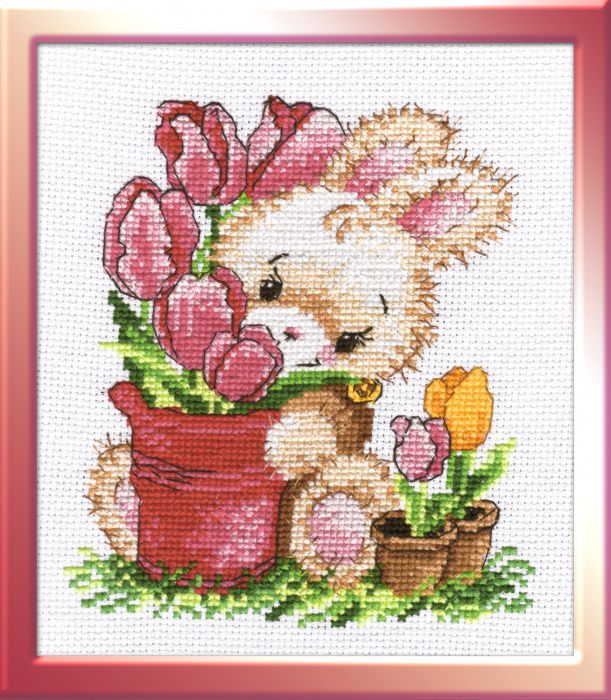 Набор для вышивания крестом ОВЕН "Зайчик-тюльпанчик" 715