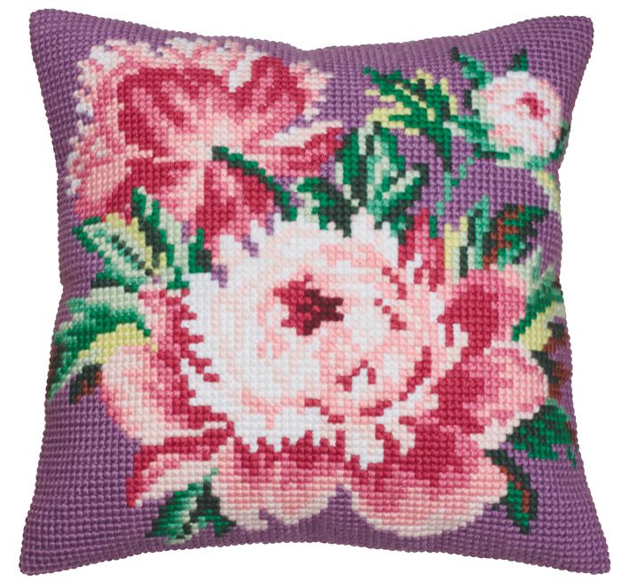 Набор для вышивания крестом Collection D'Art "Пионы на сиреневом" 5042