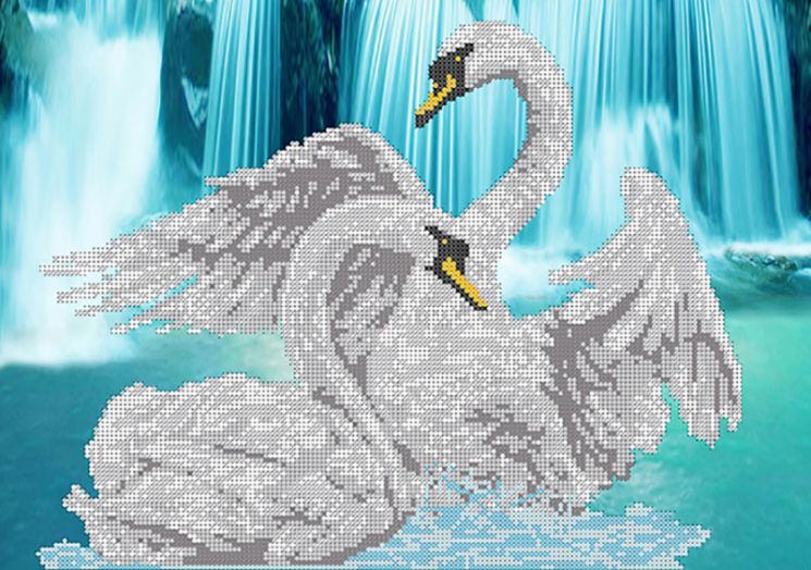 КБ-122 Схема для вышивания бисером ТМ Наследие "Лебеди у водопада"