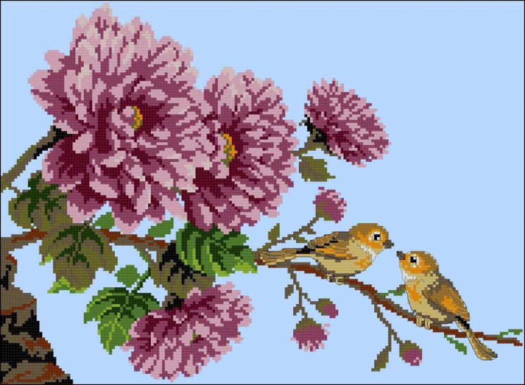 Набор для вышивания крестом ГЕЛИОС "Встреча на веточке" АА-024