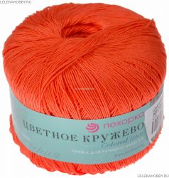 Пряжа ПЕХОРКА Цветное кружево // 063 // 396 // Настурция