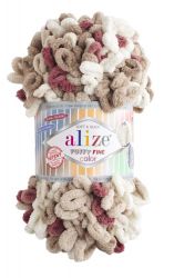 6040 Пряжа Alize PUFFY FINE COLOR - беж/белый/вишня
