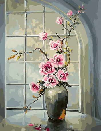 PK 33093 Картина по номерам PAINTBOY "Цветы на окне" Эксклюзив