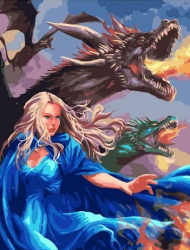 MCA913 Картина по номерам  "Девушка и драконы" ,  40х50 см