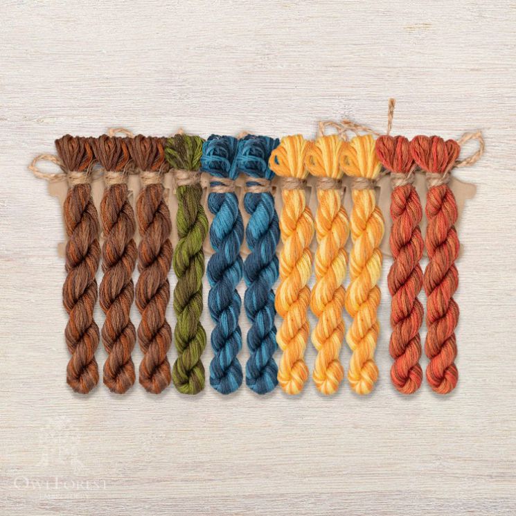 Набор ниток OwlForest для схем «Индейские мотивы» (DMC) 5 цветов «Пирамида» 28 каунт в 2 нити НМул-ИМП167-3282-5 