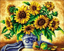 Ah5118 Алмазная мозаика Алмазное Хобби "Желтые подсолнухи в синей вазе"